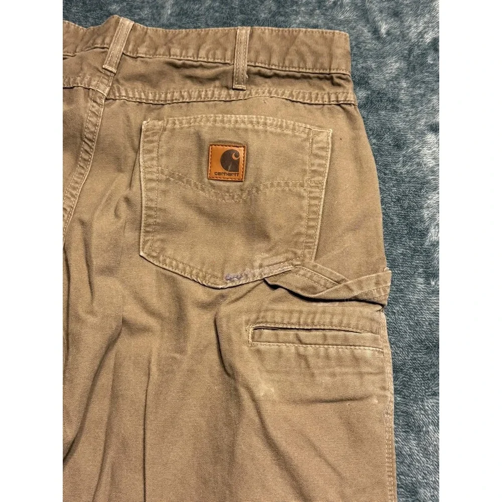 Carhartt Carpenter Work Pants Mens 35x31 Brown Canvas Stained Painter Utility